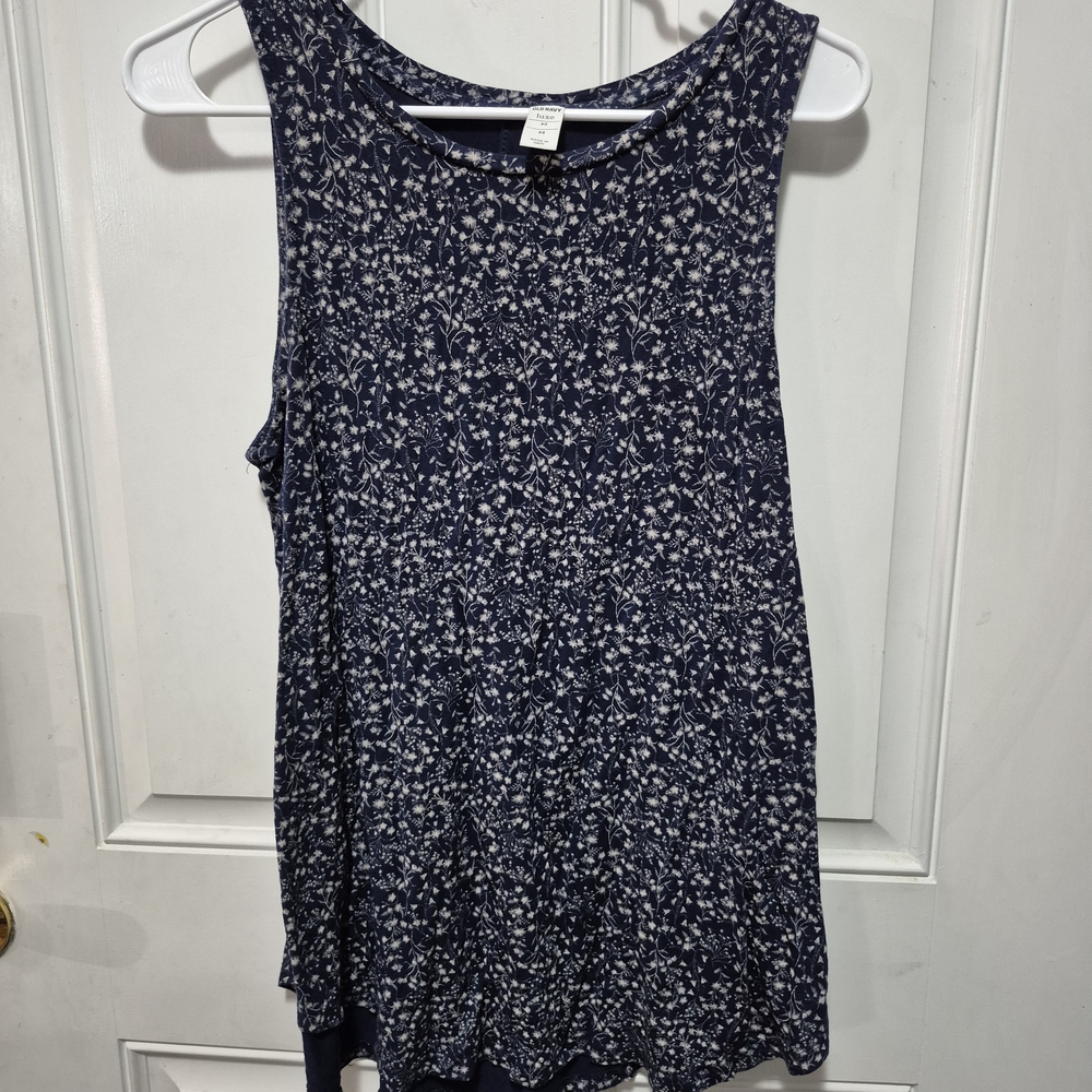 Old Navy Navy Luxe Blue Floral Tank Top